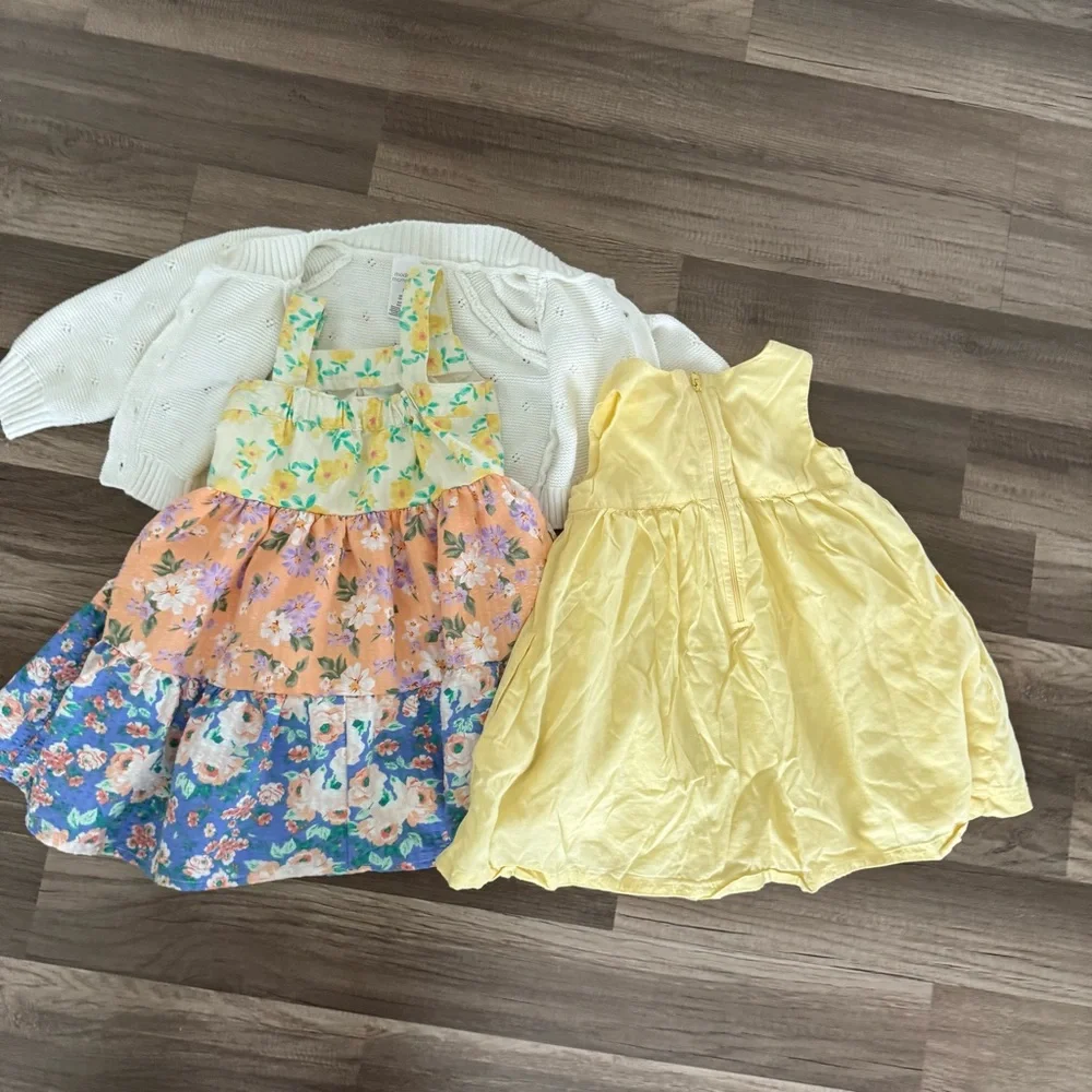 Floral and Yellow Kids Dress ,white kids sweater set